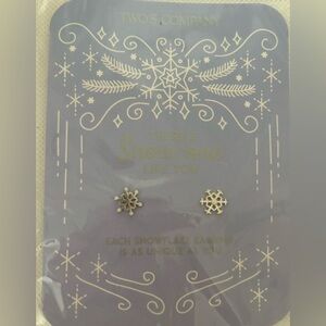 Two’ Company silver snowflake earrings. Still in package.